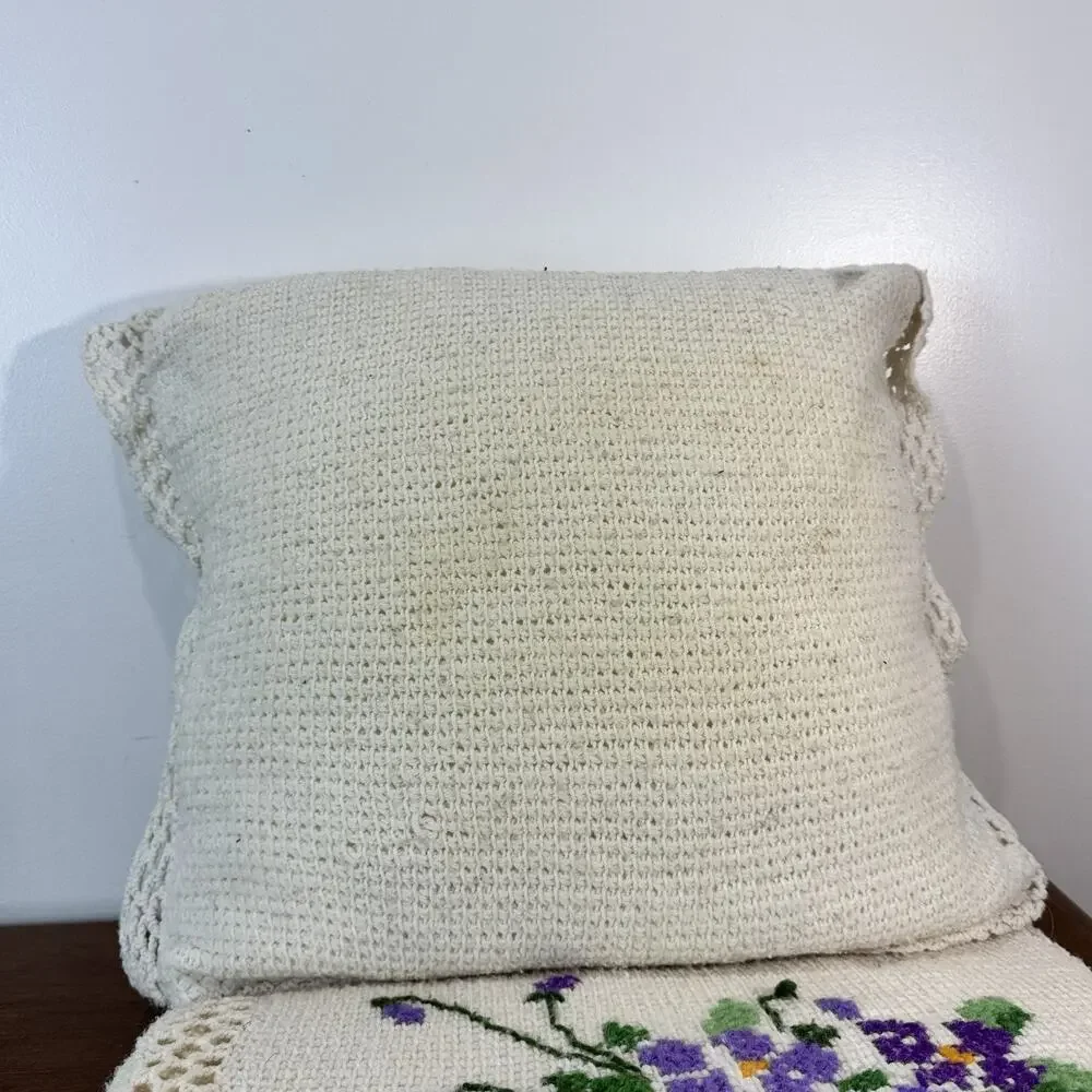 Vintage Handmade Crochet Blanket Throw Afghan Cross Stitch African Violets
